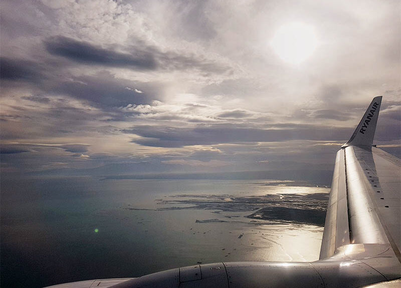Blick aus der Flugkabine bei Anflug auf Thessaloniki